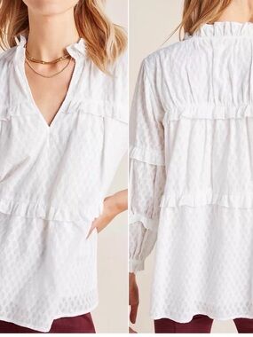 Maeve Anthropologie medium Angela white ruffle peasant blouse top,pirate,cottage